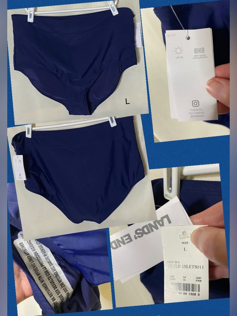 NWT Lands’ End Blk/Floral Top/ Blue Bottom Two Piece Bikini Swimwear/ Swimsuit